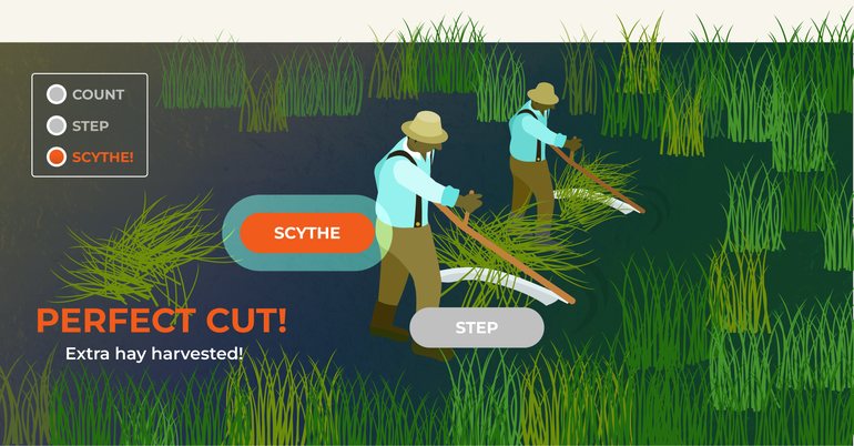Play. Scythe lights up and the screen reads Perfect cut.