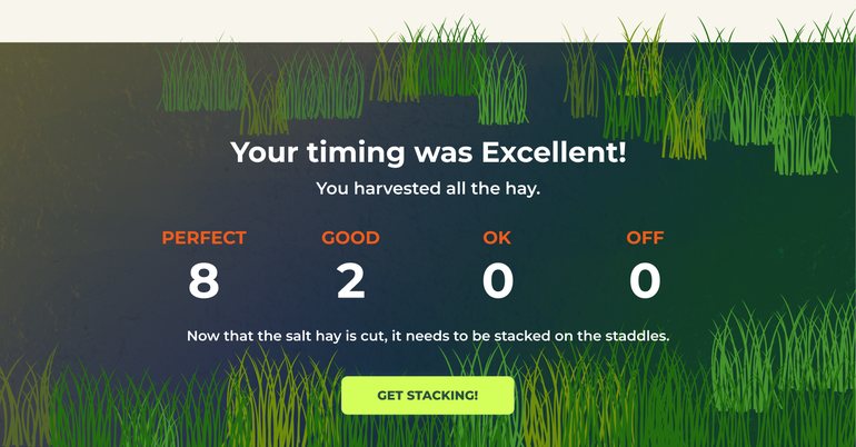 Score. Your timing was Excellent, with counts for perfect, good, ok and off.